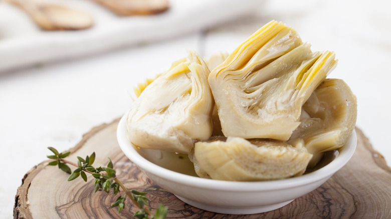 Small bowl of artichoke hearts