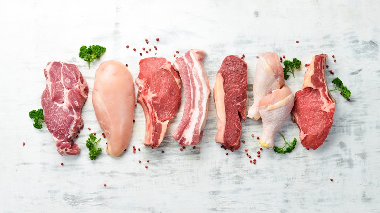 Assorted raw meats