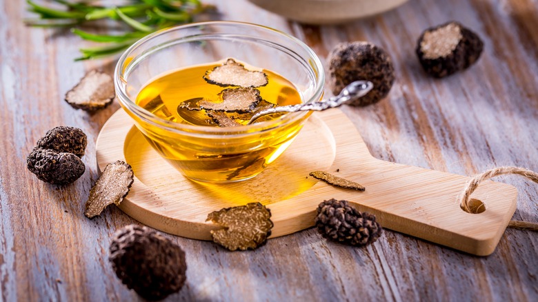 Sliced truffles and truffle oil