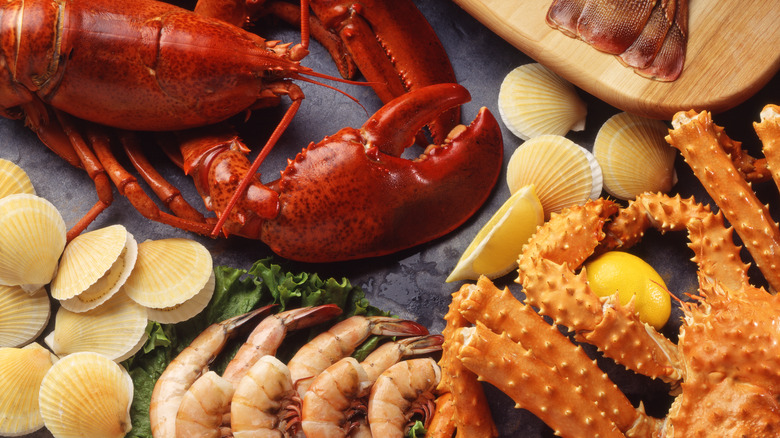 Shrimp, crab, lobster, and clams