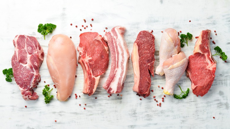 Assorted raw meats