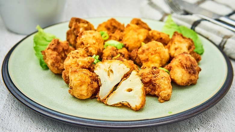 Plate of breaded cauliflower bites