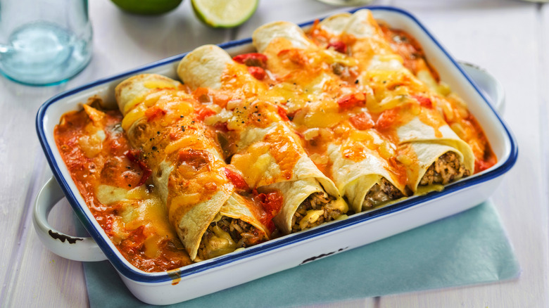Casserole dish of enchiladas
