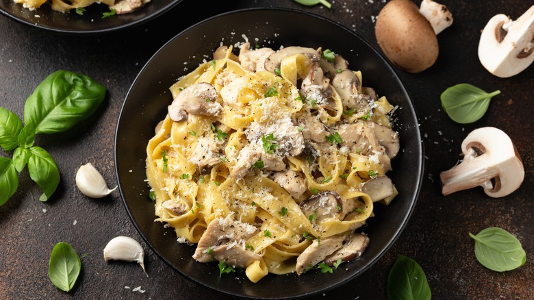 Bowl of creamy mushroom pasta
