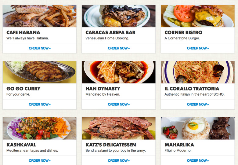 A screenshot of some of the NYC restaurants featured on Caviar.