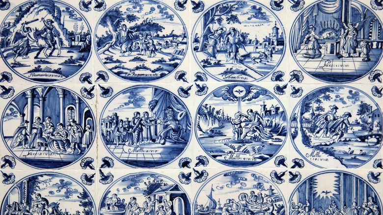 A close up of Delft tiles