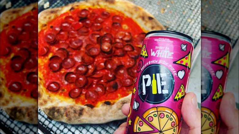 Sweet Za White Pie Wine with pepperoni pizza