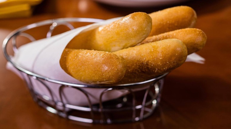 A basket of Olive Garden's breadsticks.