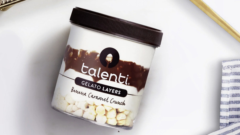 jar of Talenti Gelato Layers on white tabletop
