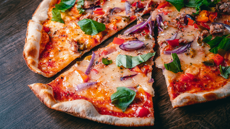 Pizza slice with a crispy crust