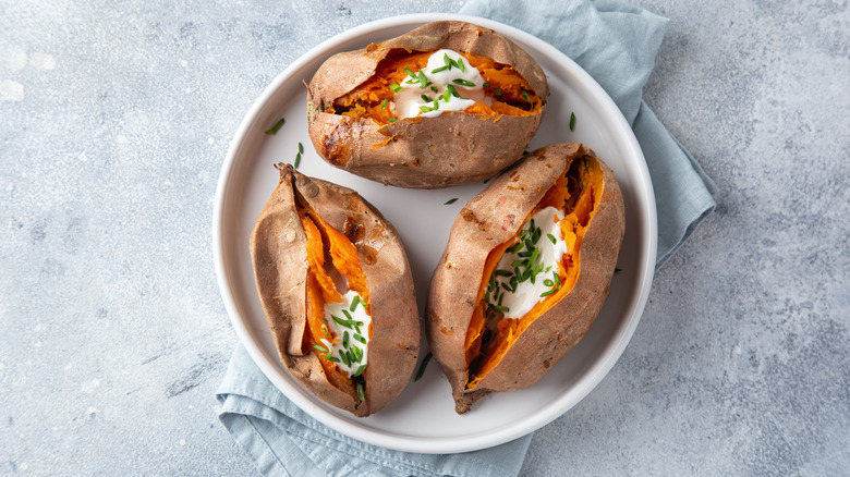 Baked sweet potatoes on plate