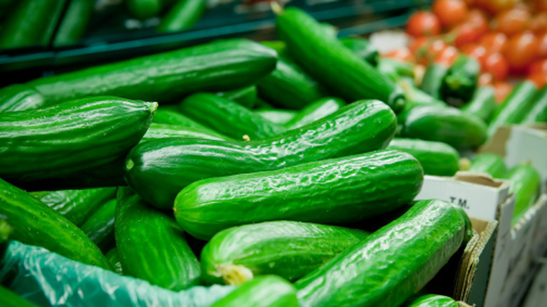 Cucumbers at the supermarket.