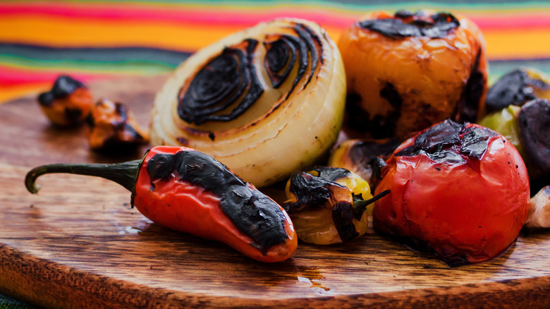 Scorched vegetables on platter