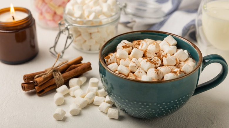 A cup of hot chocolate with marshmallows