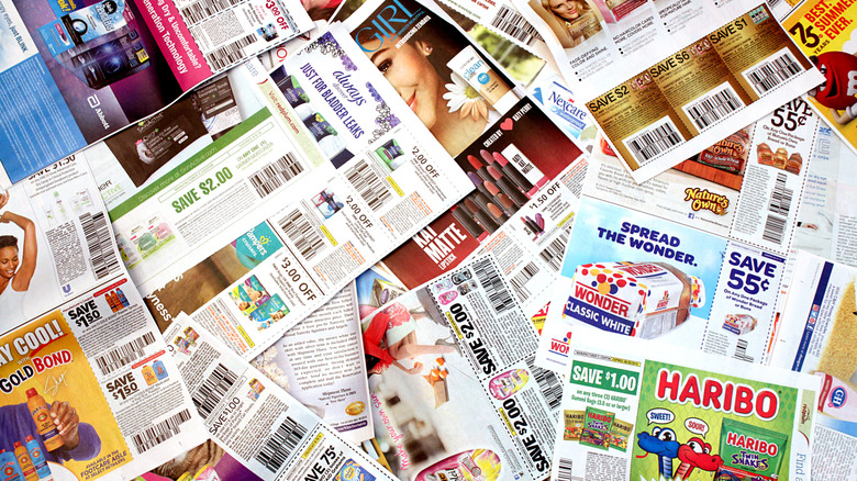 Manufacturer coupons piled on top of each other