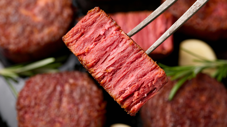 a close up of a piece of plant-based steak