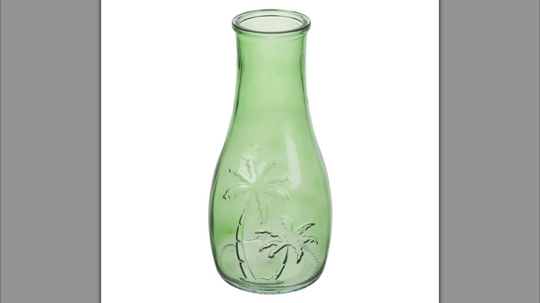 Glass Water Carafe with Embossed Palm Tree Design from Dollar General.