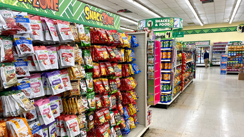 Snack Zone sign and products in Dollar Tree