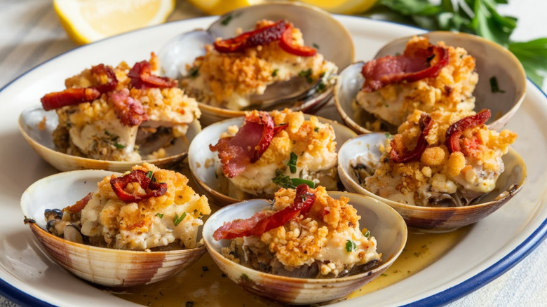 A plate of clams casino.