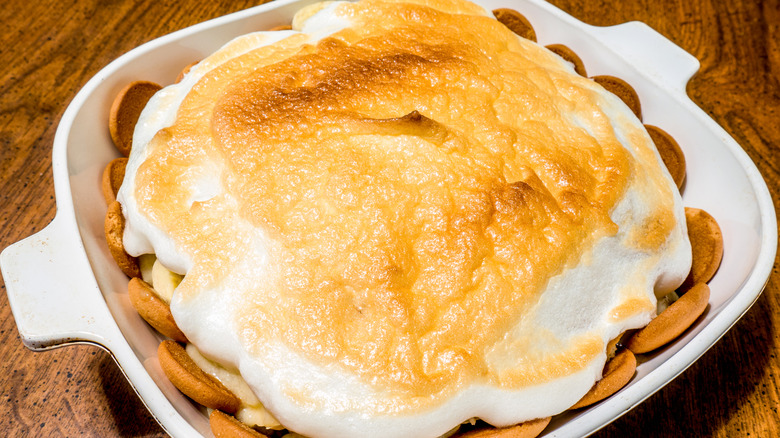 A Southern banana pudding with a toasted meringue topping