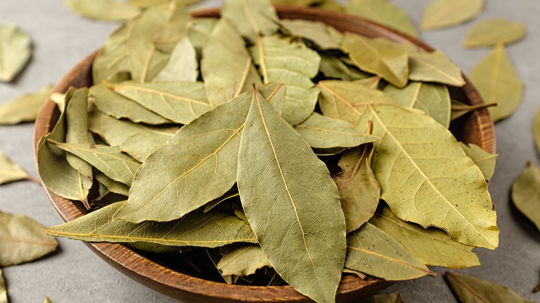 Pile of dried bay leaves