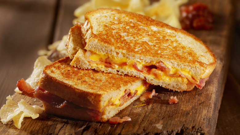 grilled cheese and bacon on display