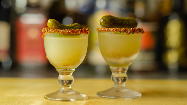 Pickle topped cocktails