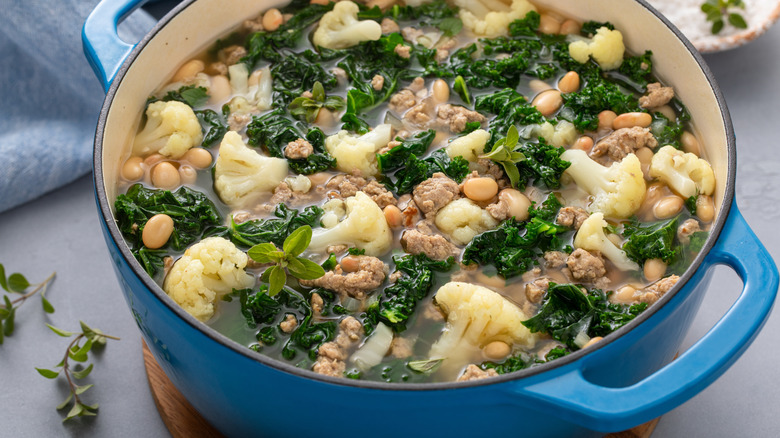 Pot of kale, sausage soup