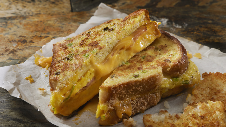 grilled cheese sandwich on paper