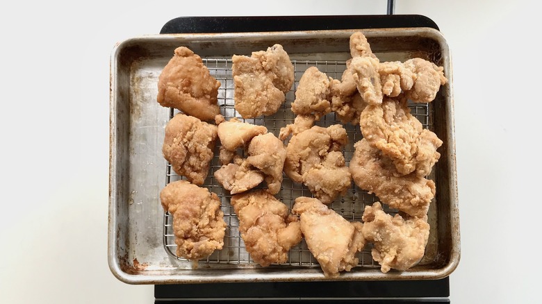fried chicken on wire rack