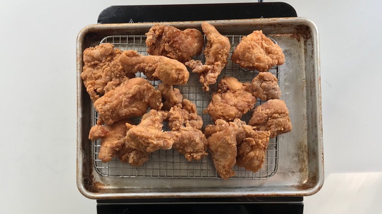 fried chicken on wire rack