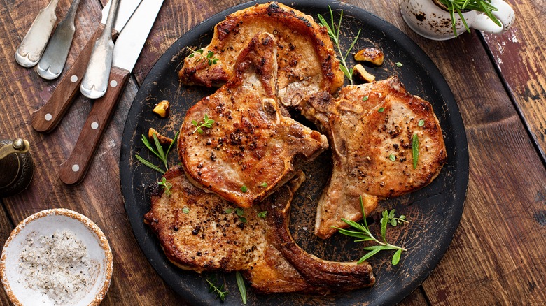 pork chops on a plate 