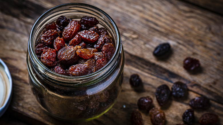 glass jar of raisins