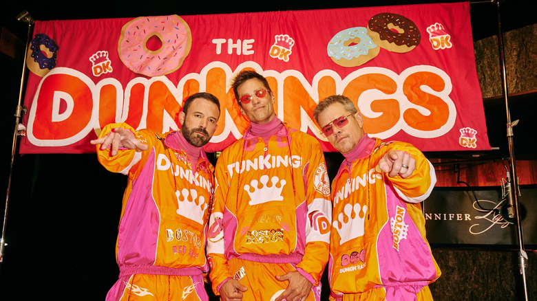 Ben Affleck, Tom Brady, and Matt Damon as Dunkin' DunKings