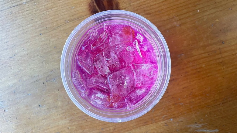 Overhead view of Wicked Pink Refresher from Dunkin'