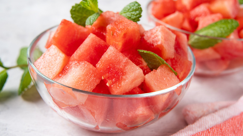 Bowl of cubed watermelon