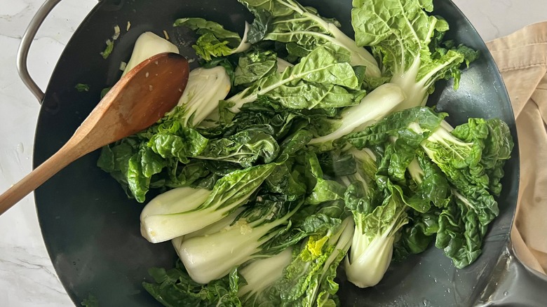 bok choy in wok