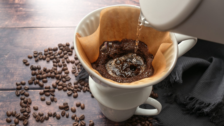 A coffee being made using the pour-over method