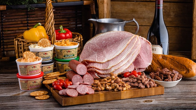 Echo Valley Meats meat, nuts, and cheese spread on table