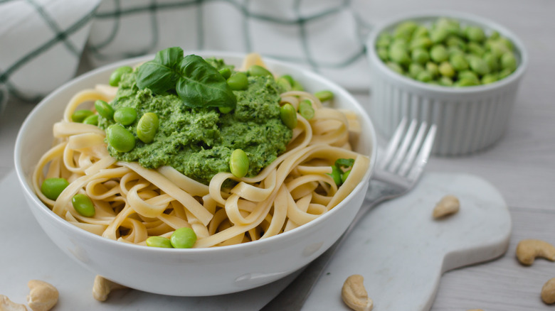 Edamame pasta in a bowl