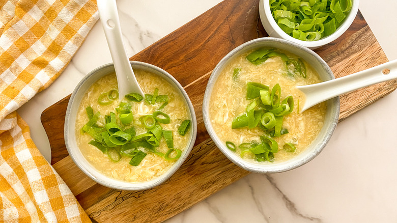 egg drop soup in small round bowls