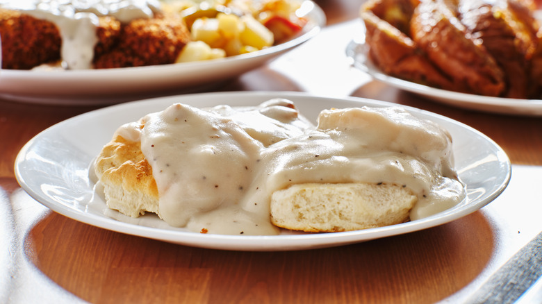 Southern white gravy over biscuits 