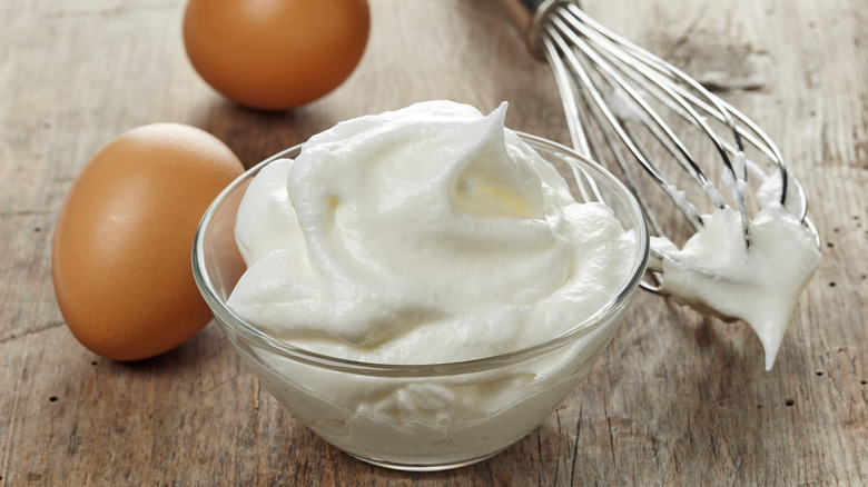 Bowl of whipped egg whites