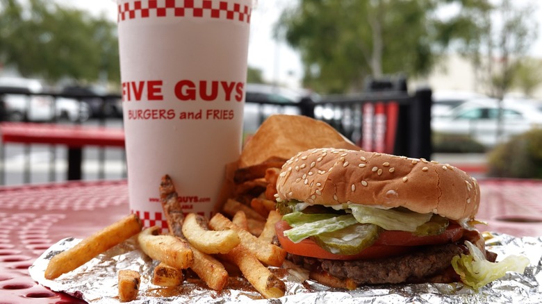 Five Guys burger, fries, and drink