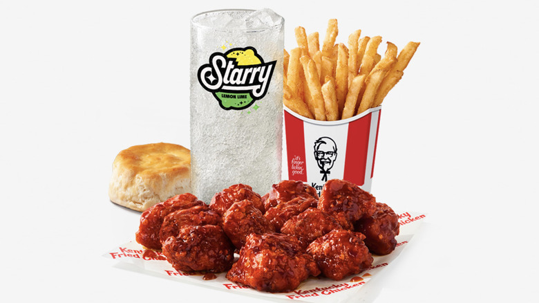 KFC's chicken nuggets covered with hot sauce.