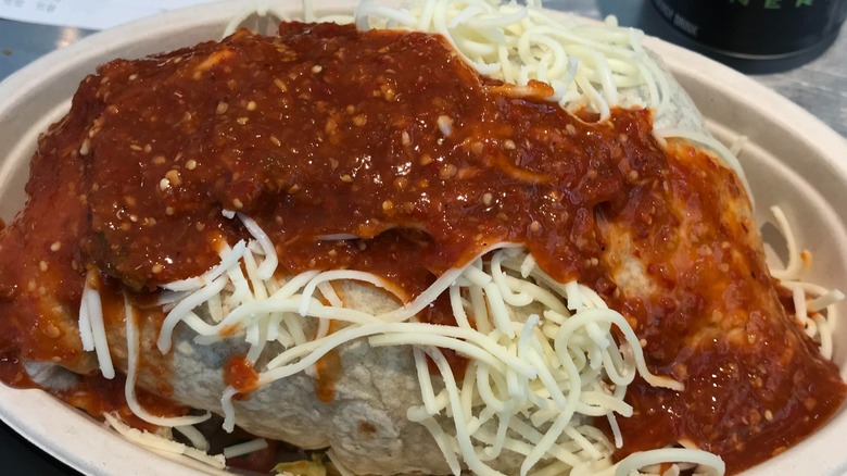 Chipotle Burrito smothered with cheese and sauce