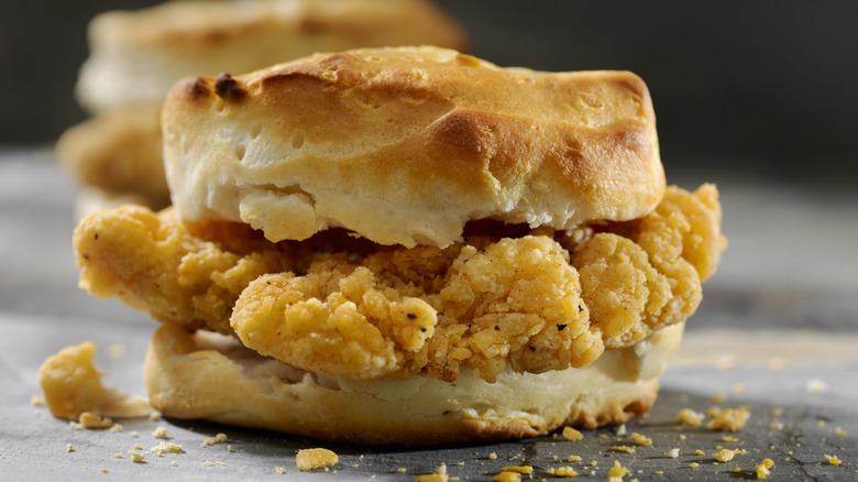 A chicken and biscuit sandwich.