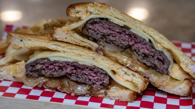Cross section of a patty melt.