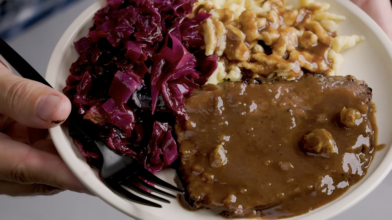 German sauerbraten, rotkohl, and spätzle.