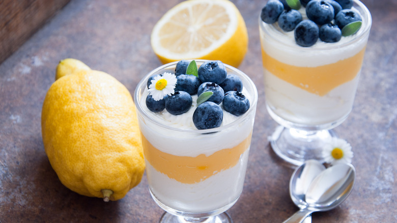 Parfait with lemon curd and blueberries